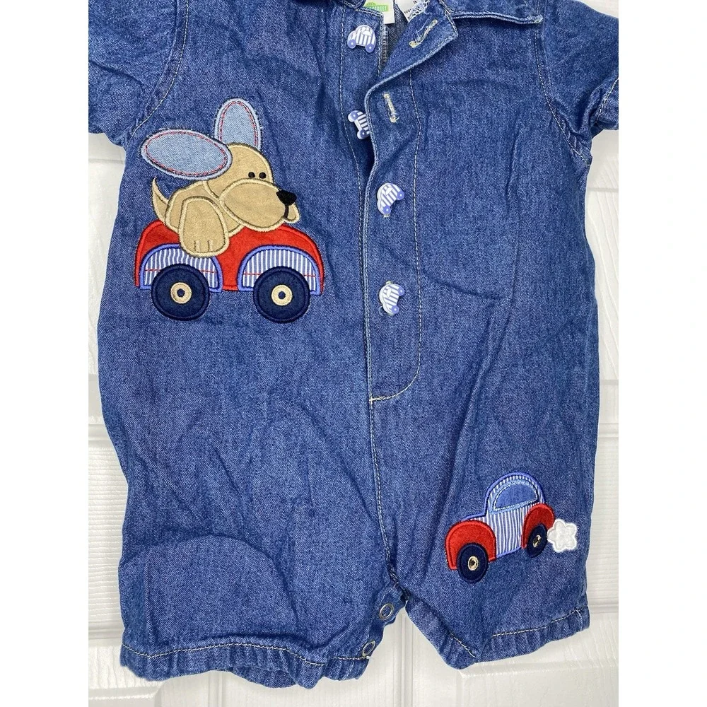 Vintage‎ 2002 Sesame Street Baby Denim One Piece Cars Dogs 3/6 Months